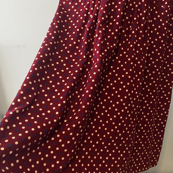 Handmade Plus Size Fine Corduroy Cotton Polka Dot Red Dress - Picture 6 of 12
